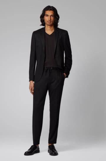 Spodnie BOSS Pinstripe Slim Fit Czarne Męskie (Pl29206)